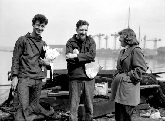 Edward Allcard (centre) in May 1952 with fellow sailors Ann Davison and Norman Fowler in Plymouth. Photo credit: PA Archive/PA Images