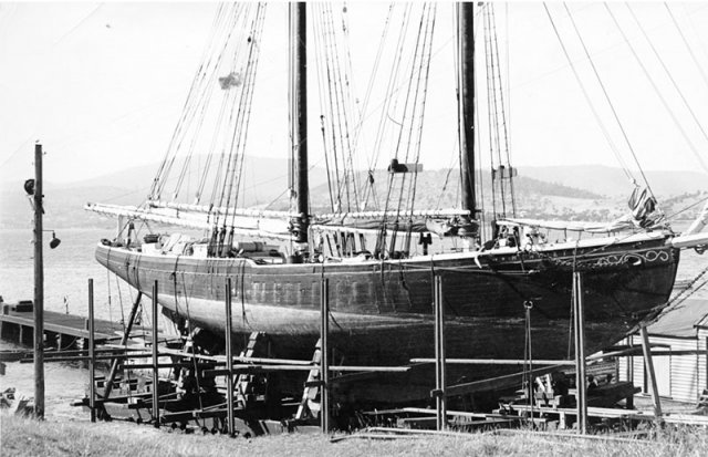 Schooner Henrietta on Domain Slip Hobart 1939. Maritime Museum Tasmania